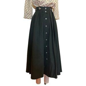 Vintage Herzer Black Maxi Skirt With Animal Embellishments Button-Front Design F